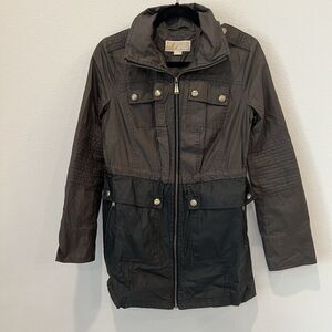 Michael Kors Hooded Moto Jacket Brown/Black Zippers And Snap Buttons Size XS
